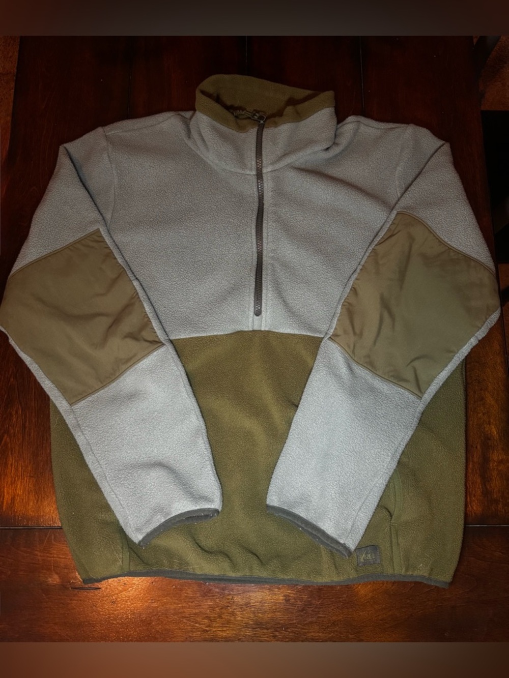 REI Coop Two-Tone Olive & Light Gray Quarter-Zip Fleece Pullover Medium